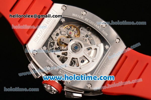 Richard Mille Felipe Massa Flyback Chrono Swiss Valjoux 7750 Automatic Steel Case with Skeleton Dial Numeral Markers and Red Rubber Bracelet - Click Image to Close